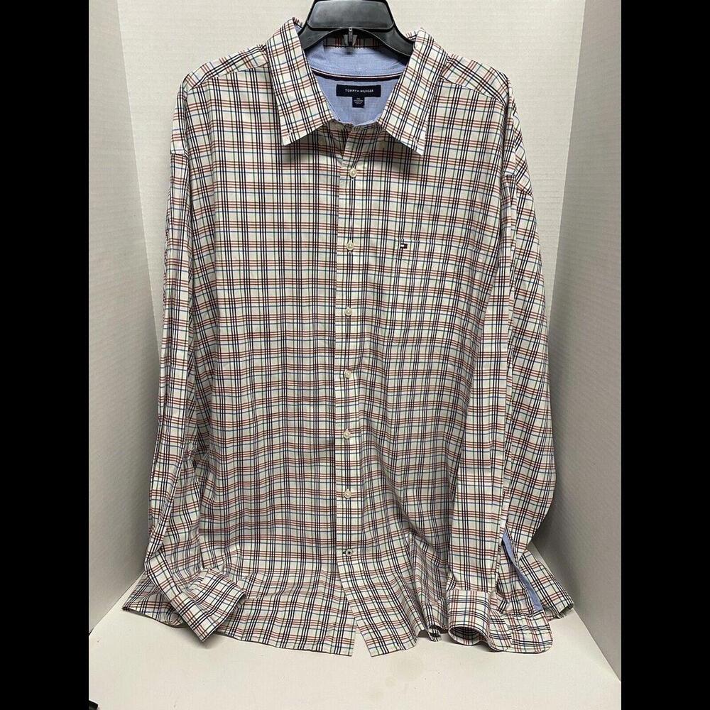 Tommy Hilfiger Button Down Shirt Mens 3XL Check Long Sleeve Pocket Casual